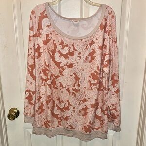 BIBI Women’s Long Sleeve Print Top. Sz 1X (Bust 46”)